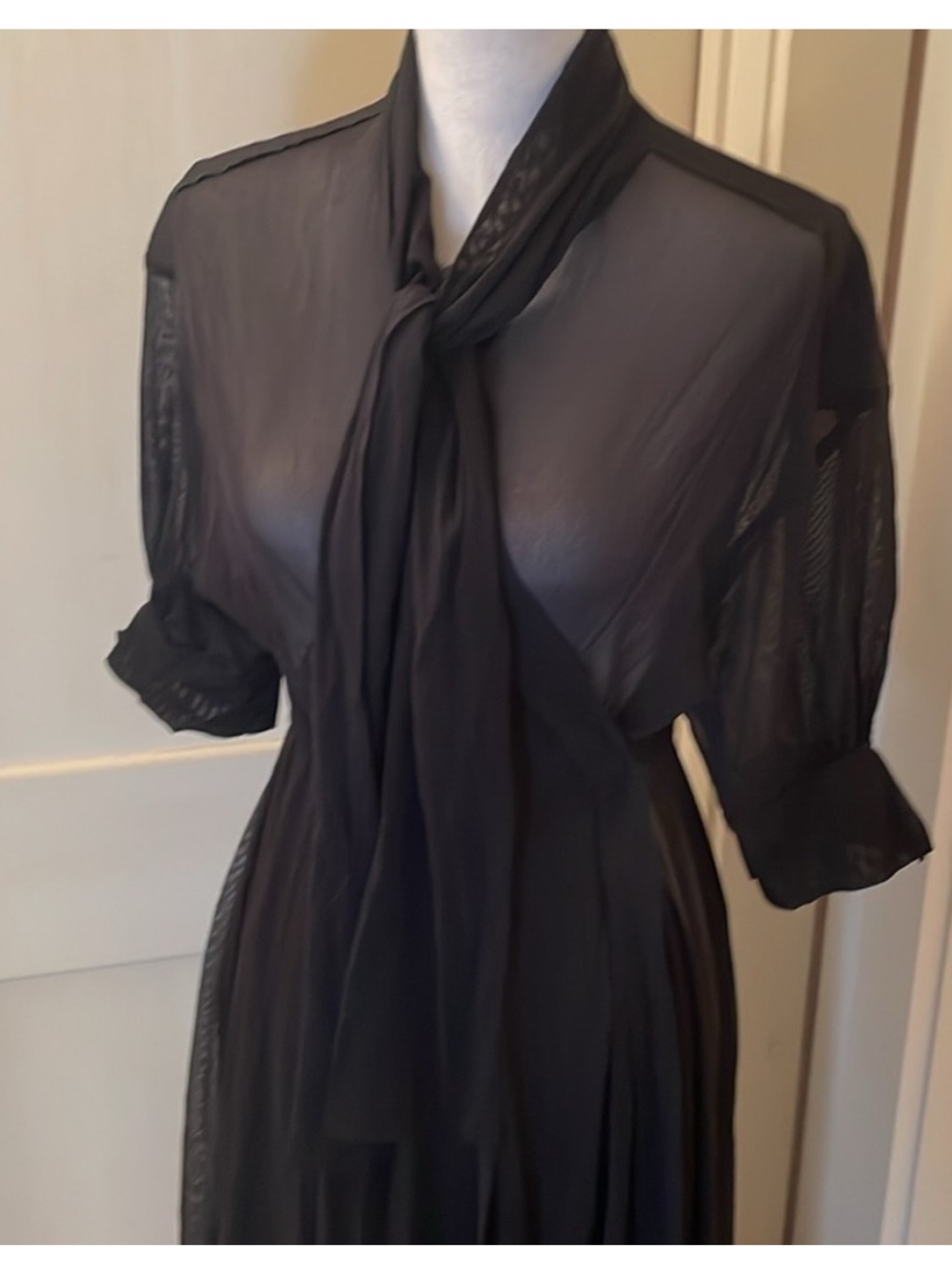 NORMA KAMALI • Sheer Black Bow Midi Dress - Absolutely Stunning - Picture 5 of 13